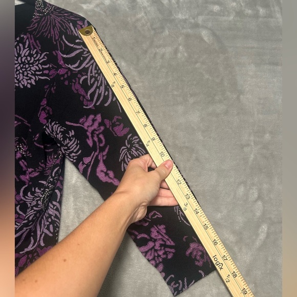 Floral Artsy 3/4 Sleeve Cardigan Sweater Purple Librarian No Size - Picture 6 of 6